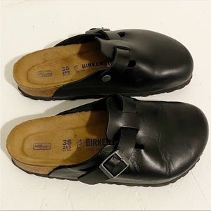 EUC Birkenstock Boston Black Leather Clogs Size 38 7 7.5